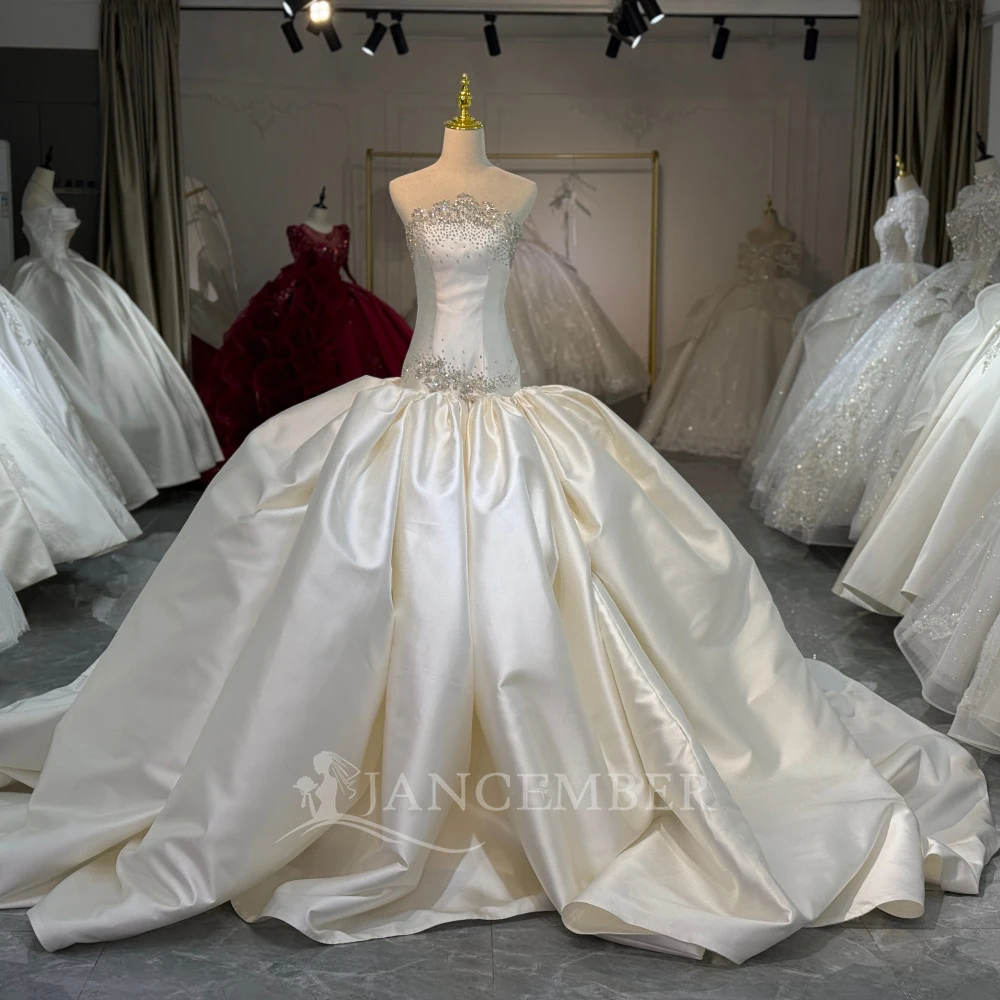 New Arrival Princess Satin Wedding Dress Sleeveless Bridal Gown Customized Dreamy Dresses For Bride Ball Gown vestido femininos