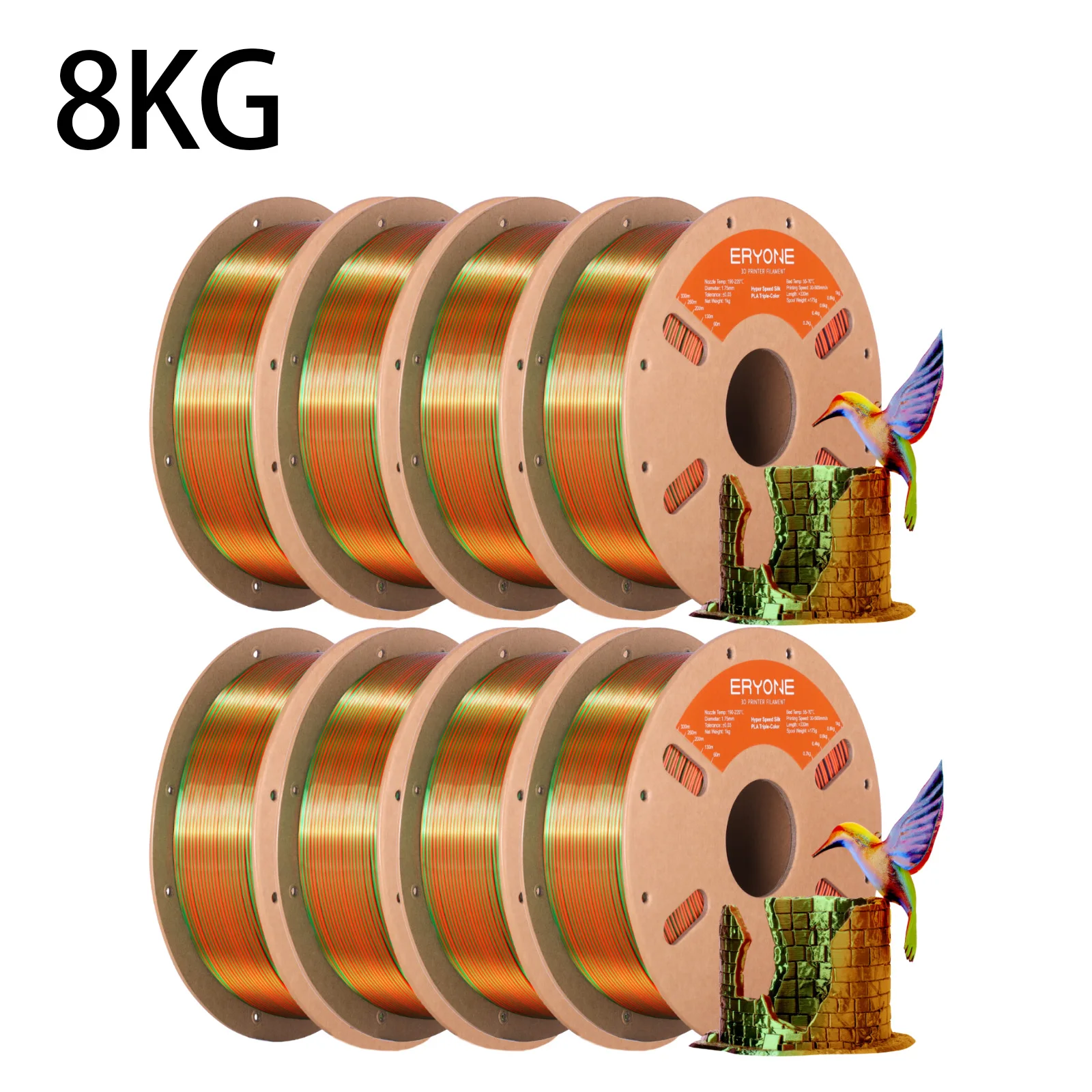 ERYONE Hyper Speed Triple Color Silk PLA Filament 3D Printer Hyper Speed Coextrusion Filament PLA Shiny