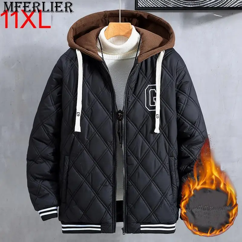 

Plus size jacket padded Parkas thickened cotton jacket men's new loose warm men's hooded Large 10XL 11XL winter coat