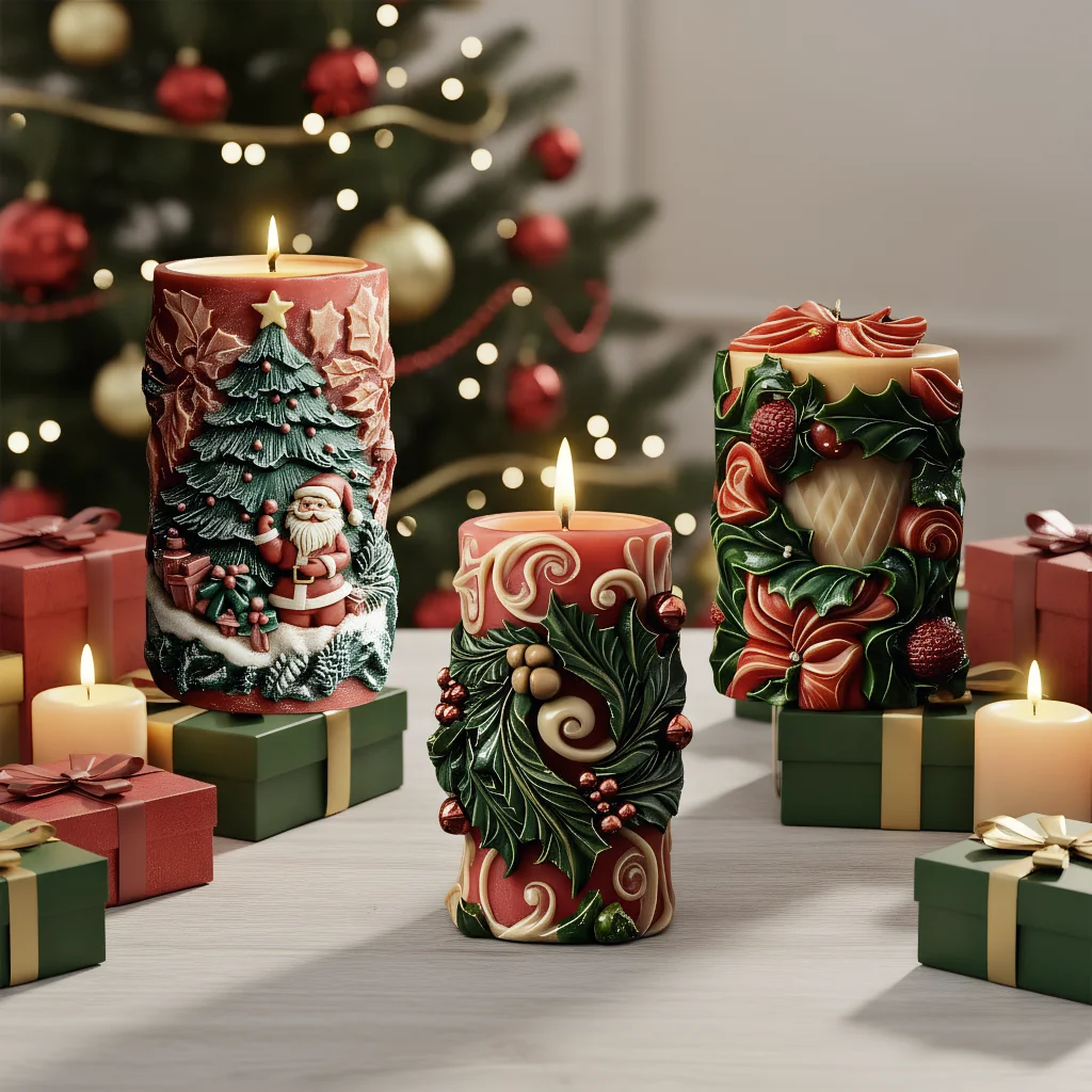 

DIY Christmas Scented Candle Silicone Mold 3D Cylindrical Resin Molds Gift Soap Mold Home Candle Making Supplies Velas Navidenas