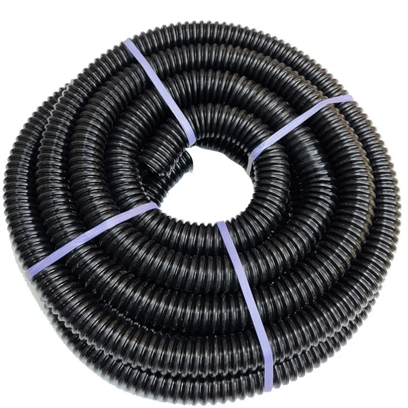 Black PU Plastic Tube Dust Suction Vacuum Fume Exhaust Hose Steel Wire Corrugated Pipe Air Tube Inside Diameter 25-50mm*1000mm