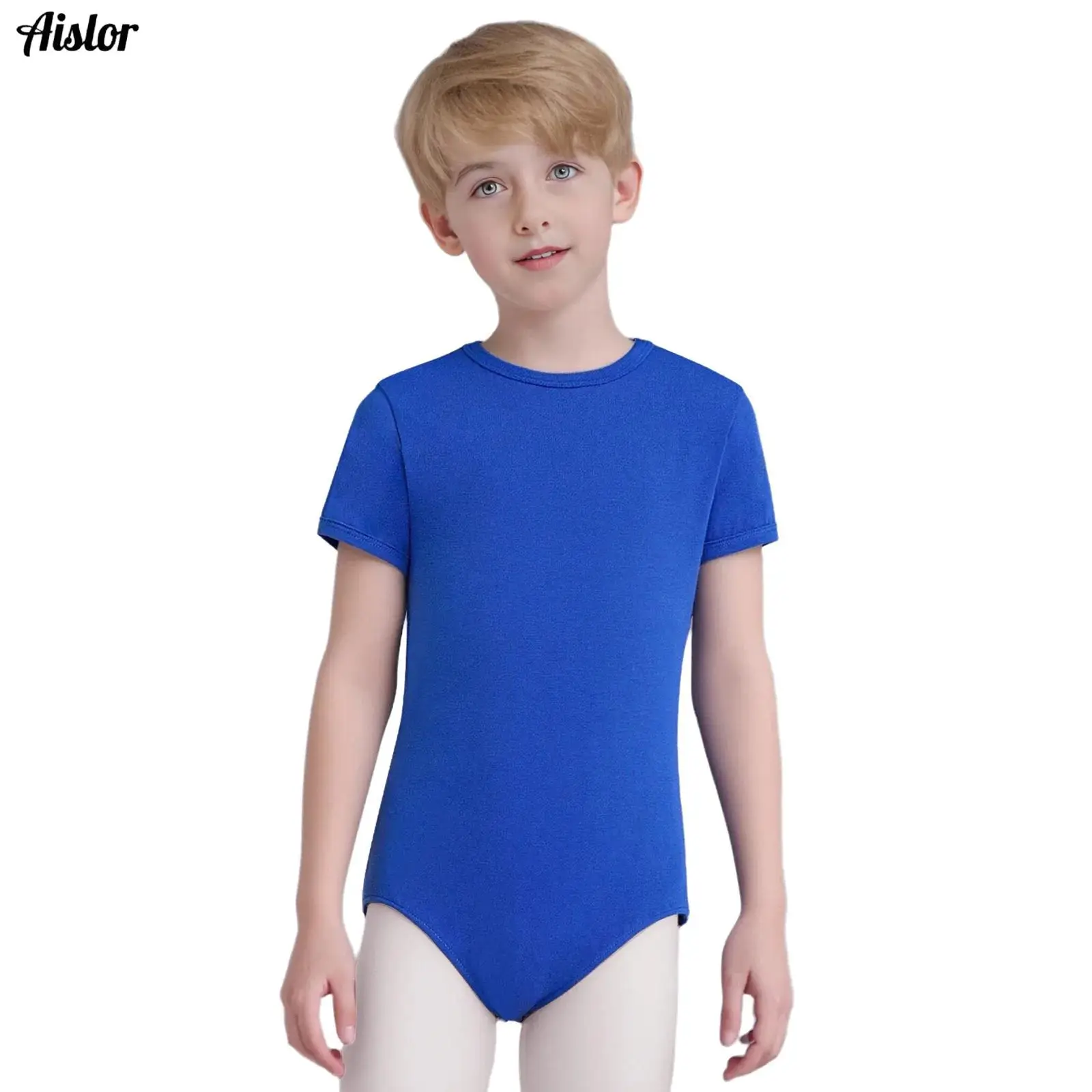 Kids Boys Special Needs Adaptive Clothing Casual Round Neck Short Sleeve Press Buttons Open Crotch Solid Color Leotard Bodysuit