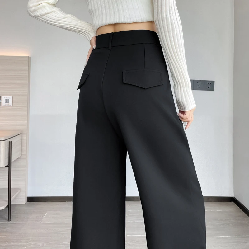 เอวสูงกางเกงสูทขากว้างผู้หญิงฤดูใบไม้ร่วงฤดูหนาวสไตล์ใหม่หลวมสบายๆกางเกงตรงสง่างามเสื้อผ้าหญิง