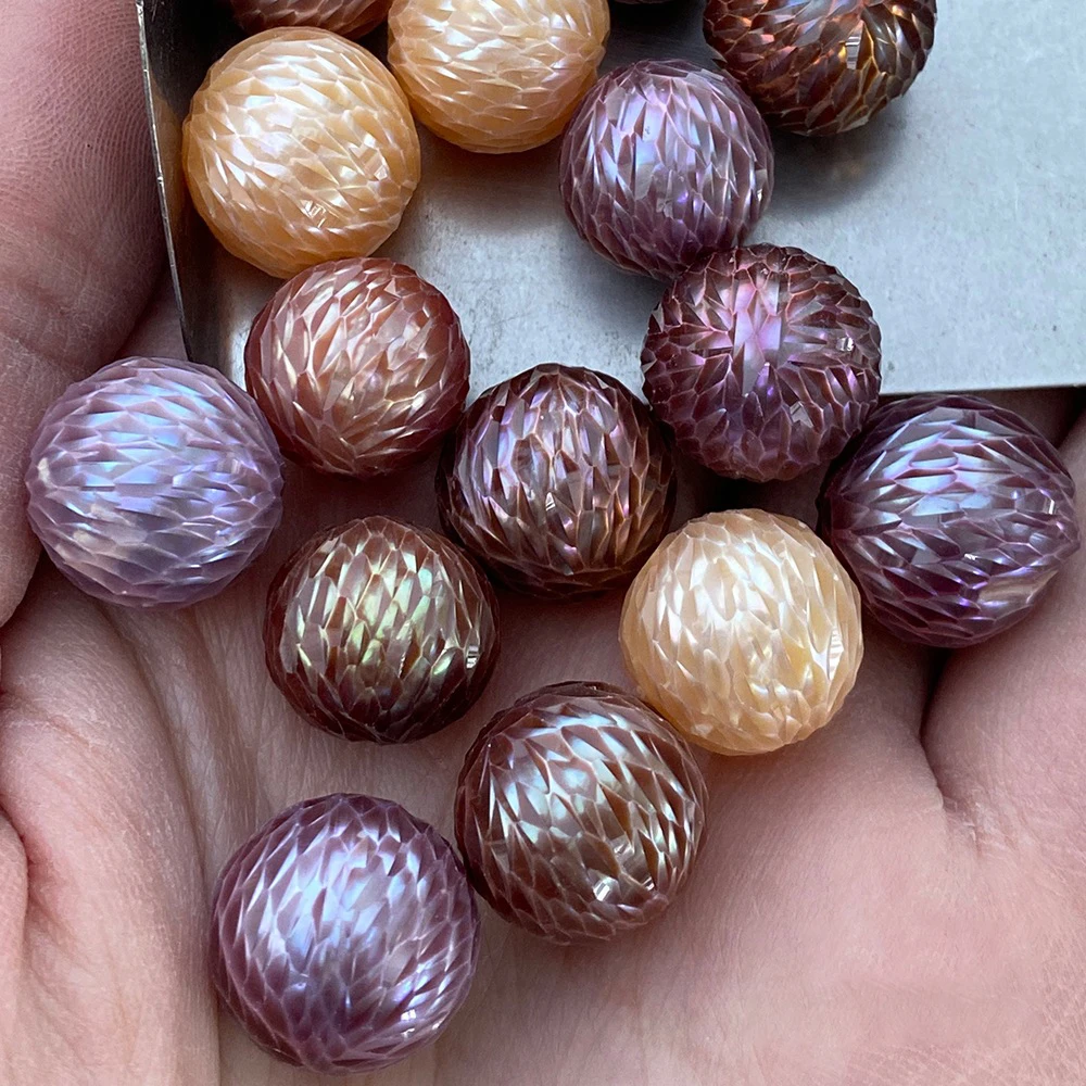 

Natural White Purple Orange Freshwater Pearl Carved Dragon Scale Pearl Bead 12-13mm for Jewelry Making High Luxury Necklace