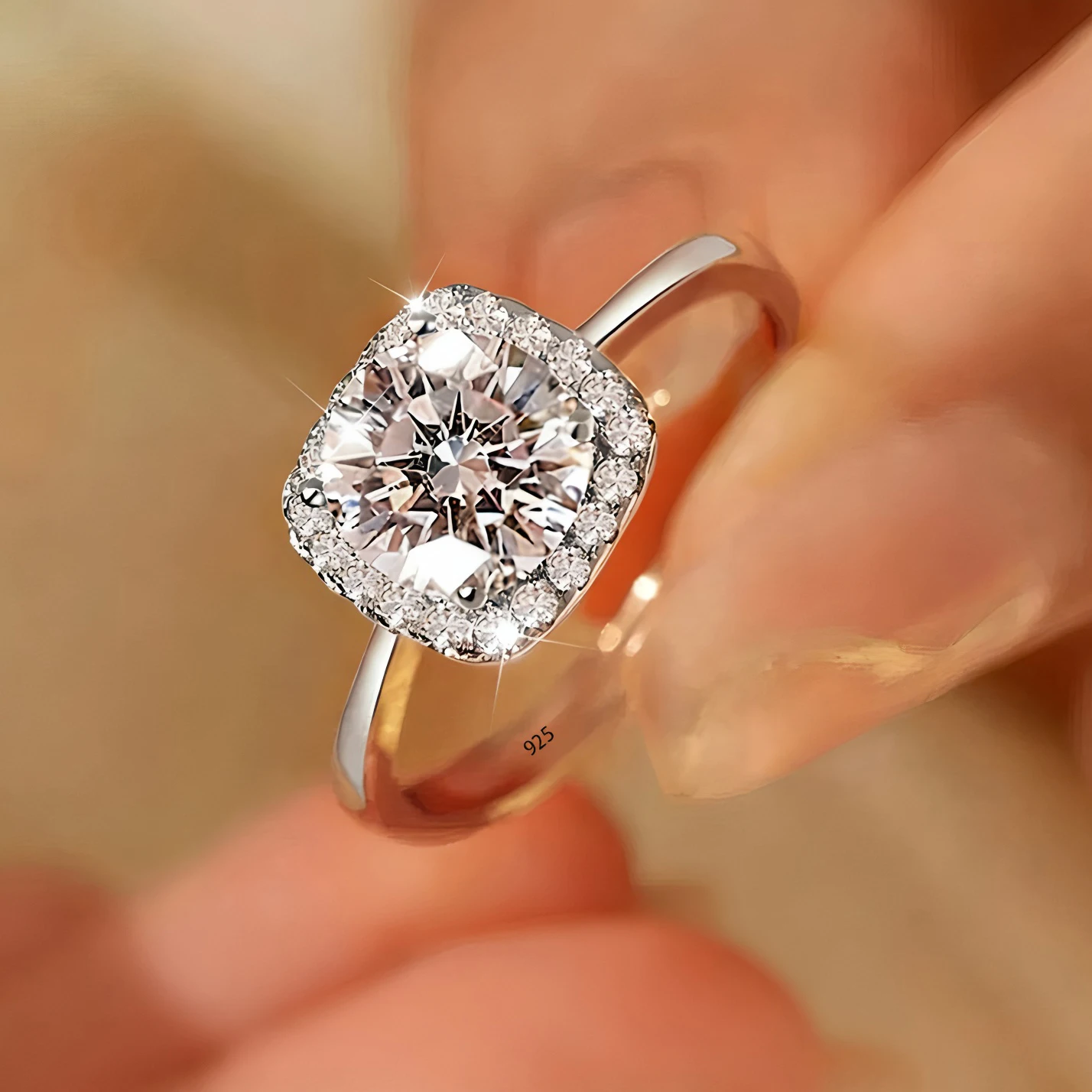 

VENTFILLE 925 Sterling Rings for Women Simple Geometric Handmade Irregular Retro Square CZ Ring Allergy For Birthday Gift