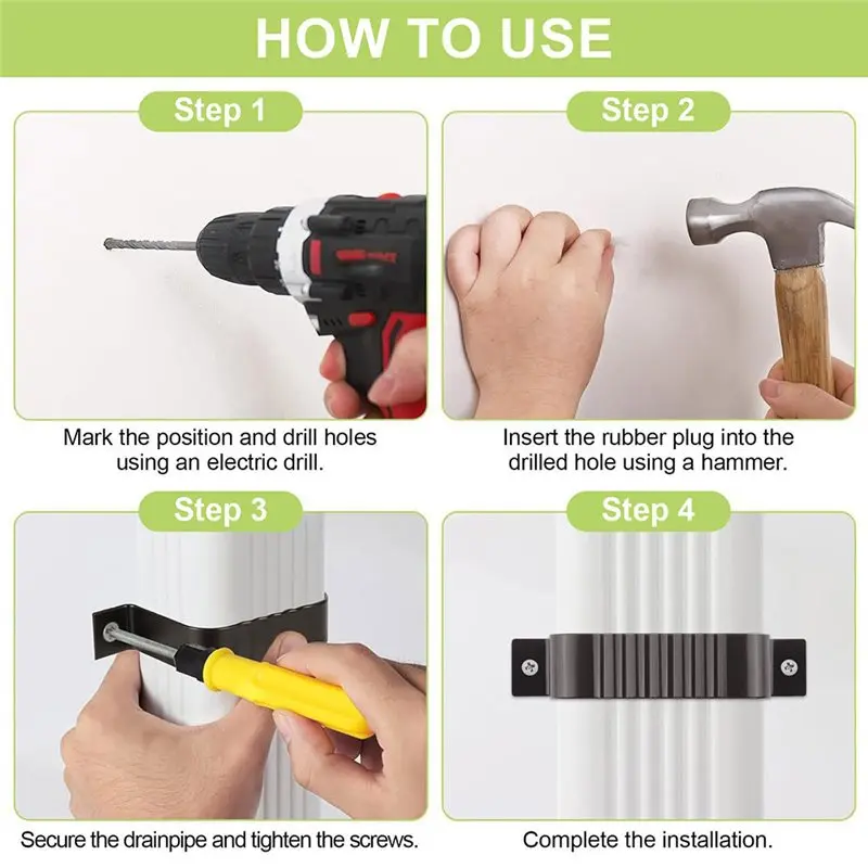 EYFL-Downspout Pipe Bracket Rain Gutter Drainage Pipe Fixing Clamp With Screws Roof Rainwater Pipe Mounting Bracket
