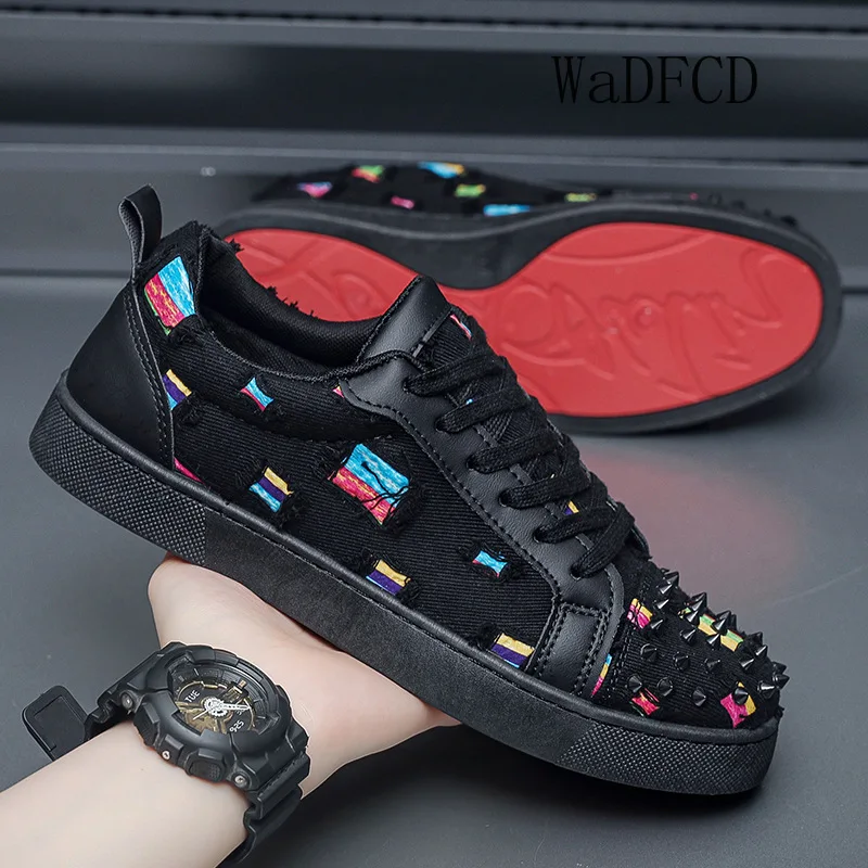 Sneakers Casual Men Designer Rivet Punk Board Shoes Fashion Leather Canvas Breathable Height Increased Flat Platform White Shoes