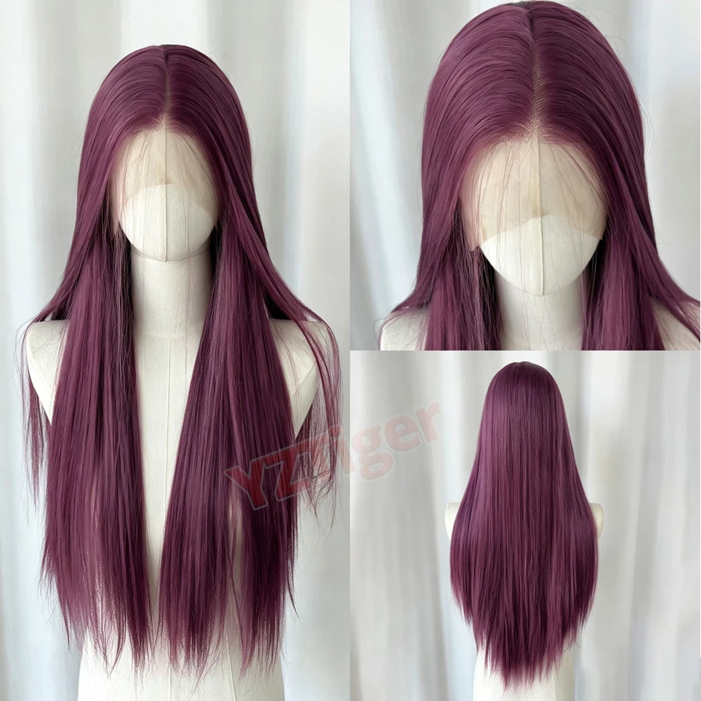 Purple Lace Front Wig for Women Long Straight Synthetic Lace Wigs for Women Halloween Cosplay Daily Use Heat Resistant Lace Wig