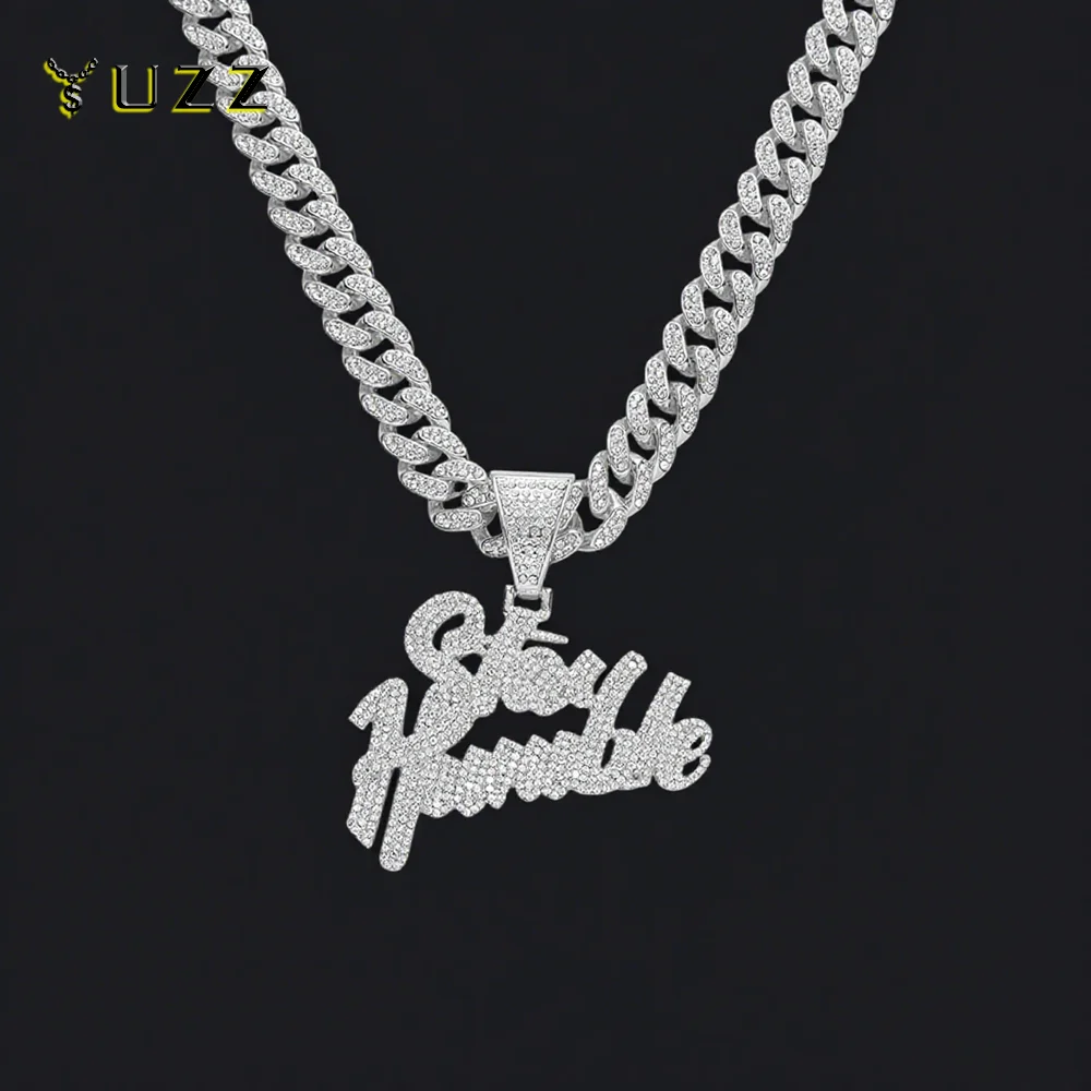 Luxurious Iced Out Bling Letters Rhinestone Letter Pendant Necklace With 13mm Cuban Chain HipHop Necklaces Fashion Charm Jewelry