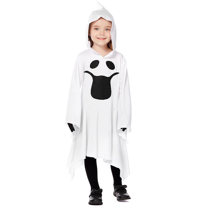 Cosplay Shy White Ghost manica larga cappello a punta stampa vestito per bambini divertente divertente vestito per il Costume di Halloween