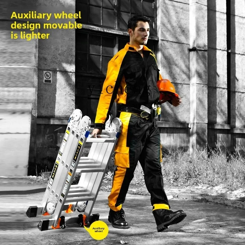 TQH Multifunctional Folding Ladder, Household Engineering Ladder Herringbone Ladder Lifting Telescopic Ladder, Aluminum Alloy