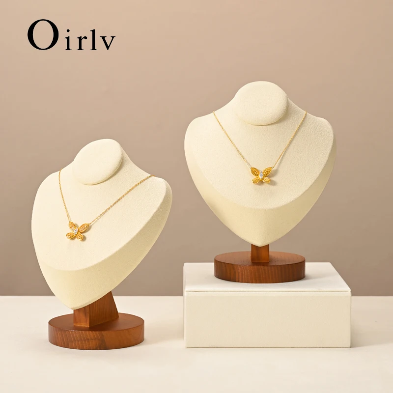Oirlv Wooden Mannequin Bust Necklace Display Stand Portrait Model Neck Pendant Jewelry Storage Rack Holder Window Showcase Props