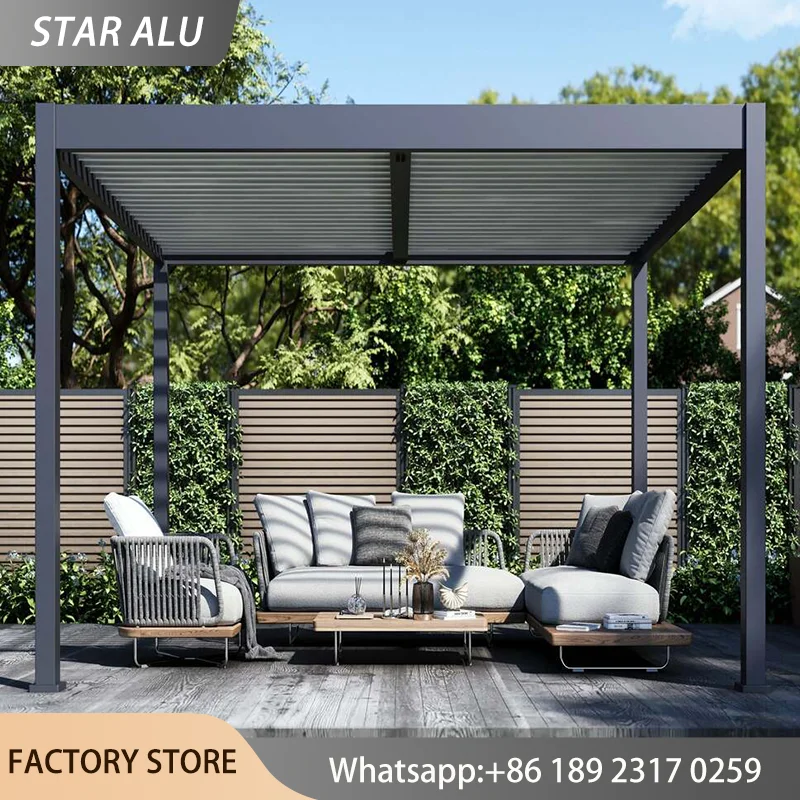 Hardtop Aluminum Gazebo Pergola Louvered Roof Canopy Heavy Duty Outdoor Patio Shelter Waterproof UV Block Sun Shade Rain Cover
