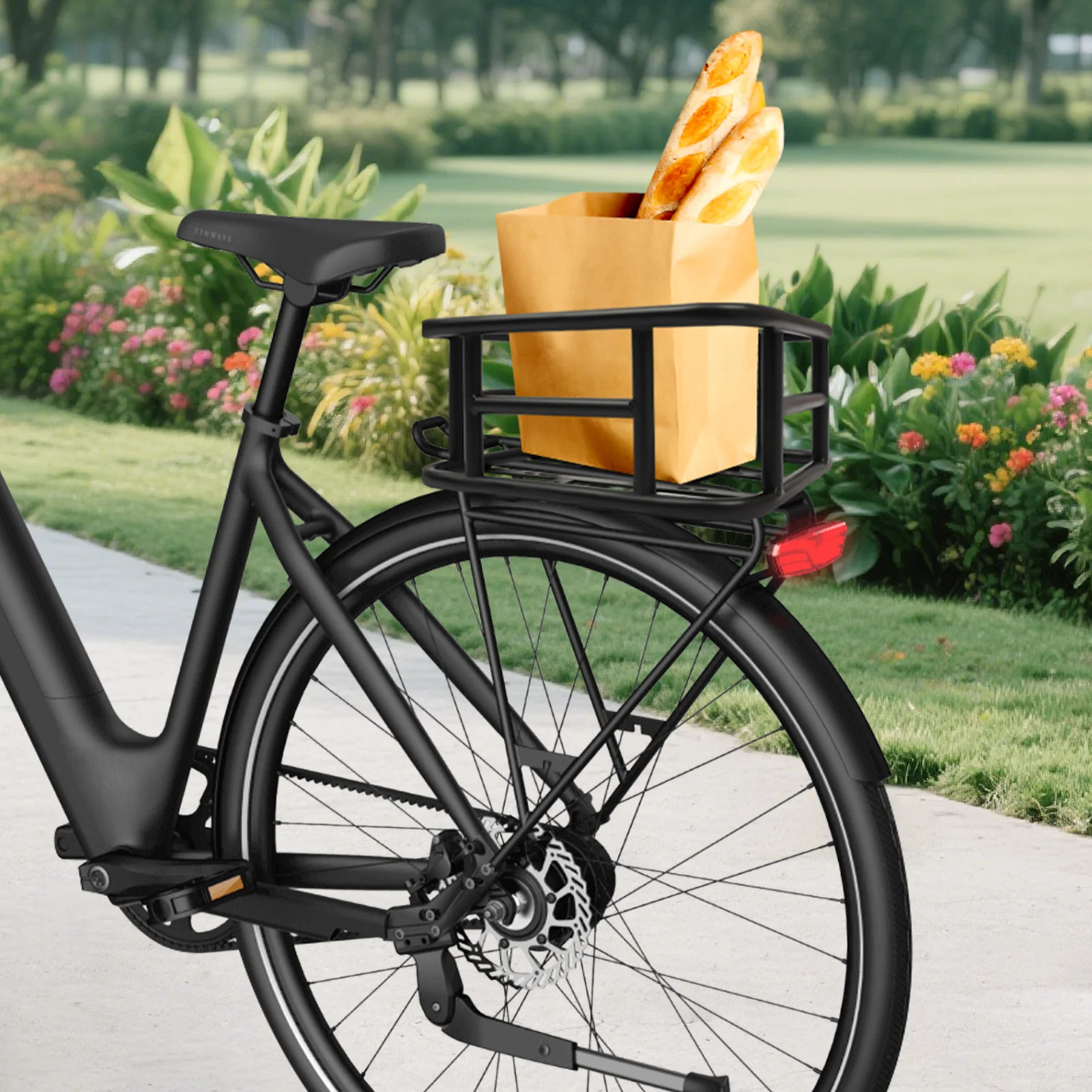 Panier arrière pour vélo, 13,5 x 12 x 5,9 pouces, capacité de charge de 33 lb, porte-bagages robuste en fer avec 16 trous de fixation pour l'extérieur