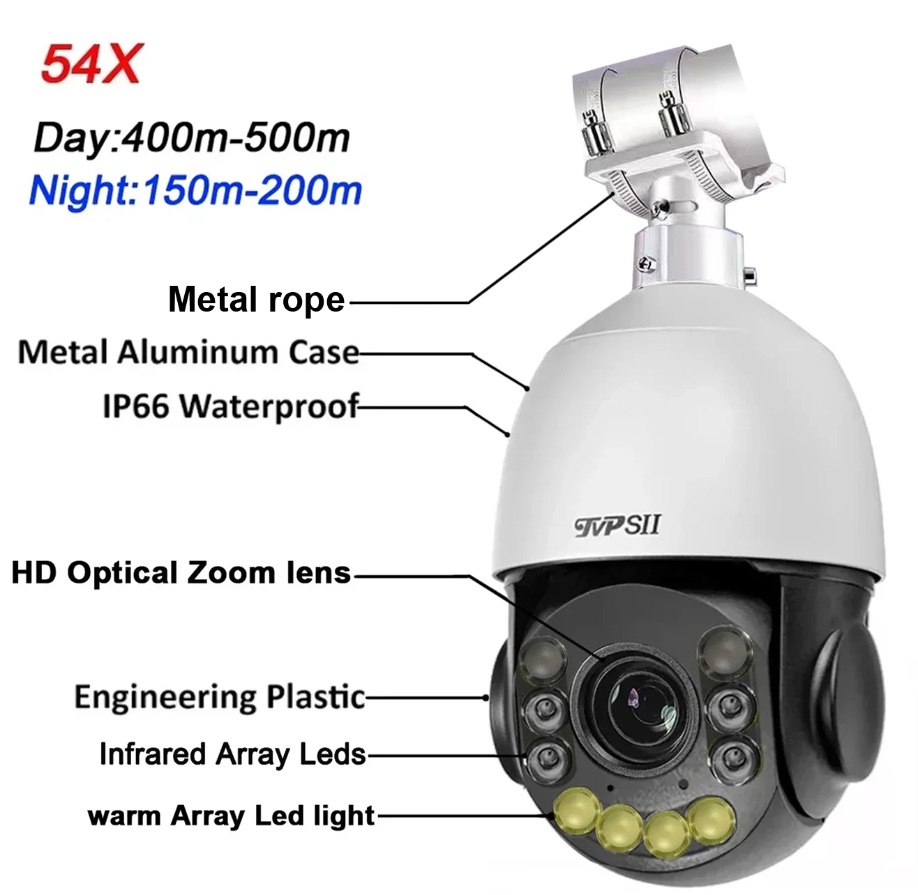 Full Color Celiling Metal Auto Tracking 30fps 8MP 4K IMX415 H.265+ 54X Zoom 360° Audio Outdoor ONVIF POE Speed Doom PTZ Camera