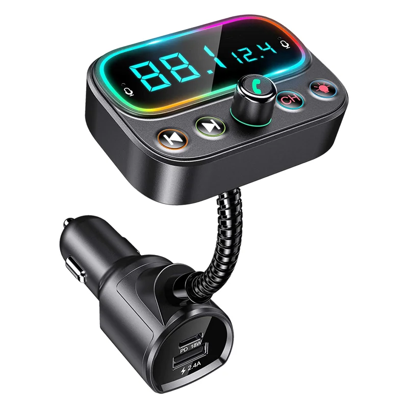 Bluetooth 5.0 FM Transmitter,USB Bluetooth Car Adapter with Dual Mic Wireless Car Music Player Support U Disk AUX Output