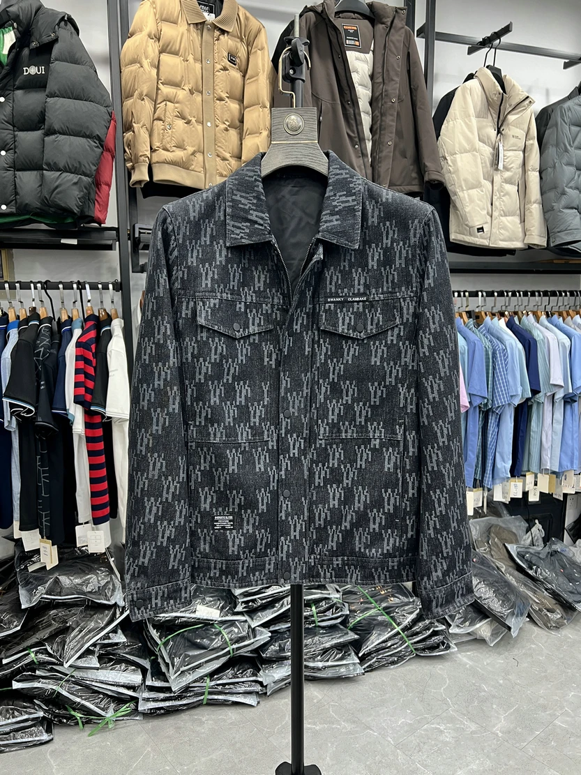 

Casual Cotton Polyester Blend Jaet for Men with Printed Collar And Zipper Closure Youth Faion Outerwear Resistant to Wear