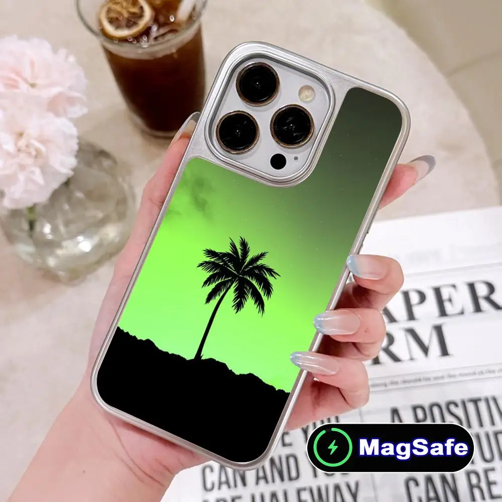 

Чехол для мобильного телефона Sunset Coconut Trees для iPhone 17, 16, 14, 13, 12, 11 Air Pro Max Plus Magsafe с серебряным покрытием, красочный чехол