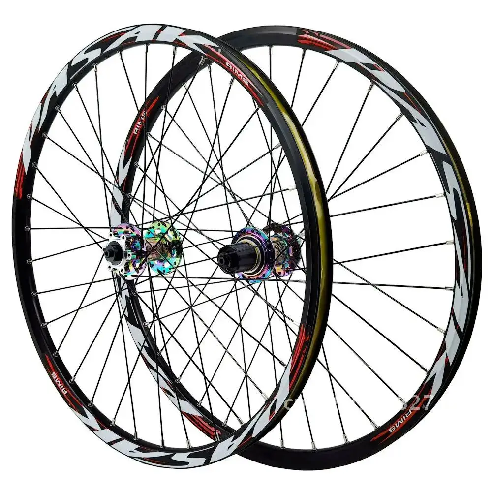 MTB Bike Wheelset 26 29 27.5 Wheel Thru Axle Hub 100 142 XD/HG/MS Rim32H Spoke 6 Pawls Bicycle Wheel QR9mm dazzling electroplate