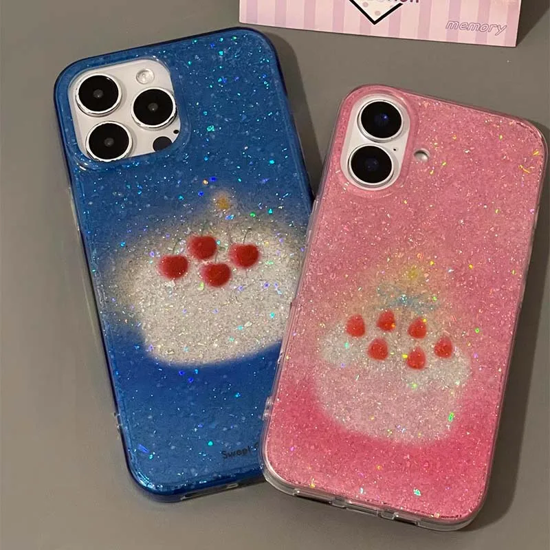 Glitzer-Handyhülle mit rosa Erdbeer-Torten-Motiv für iPhone 11 12 13 14 15 16 17 18 Pro Max – Detail 1