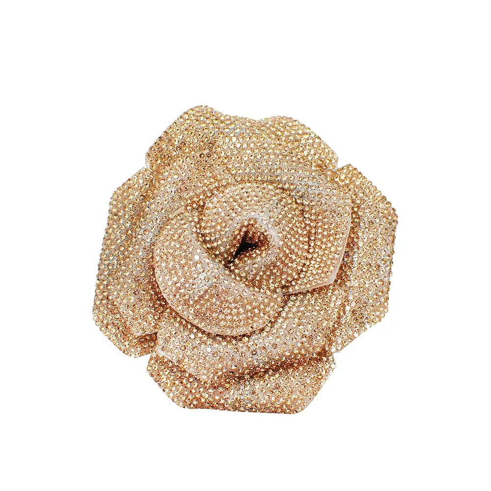 3D Rose Rhinestone Flower Patches DIY Craft Embellishment Flower Brooch Fabrics Sparkling Sew-On Applique