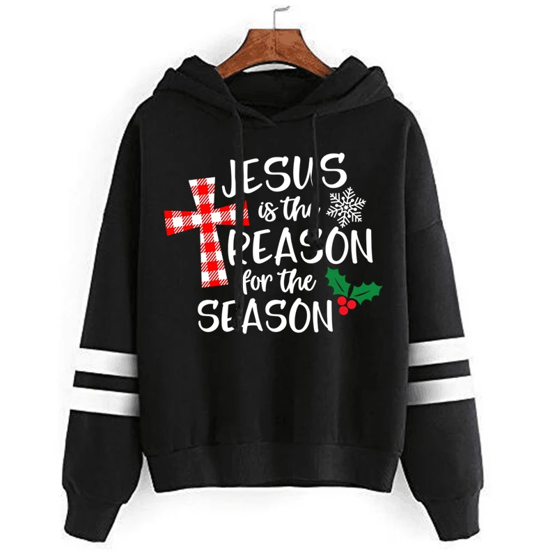 Autumn Winter Hoodies Clothes Women Jesus Is The Reason for The Season Print Oversized Hoodie Christmas Christ Women Sweatshirts