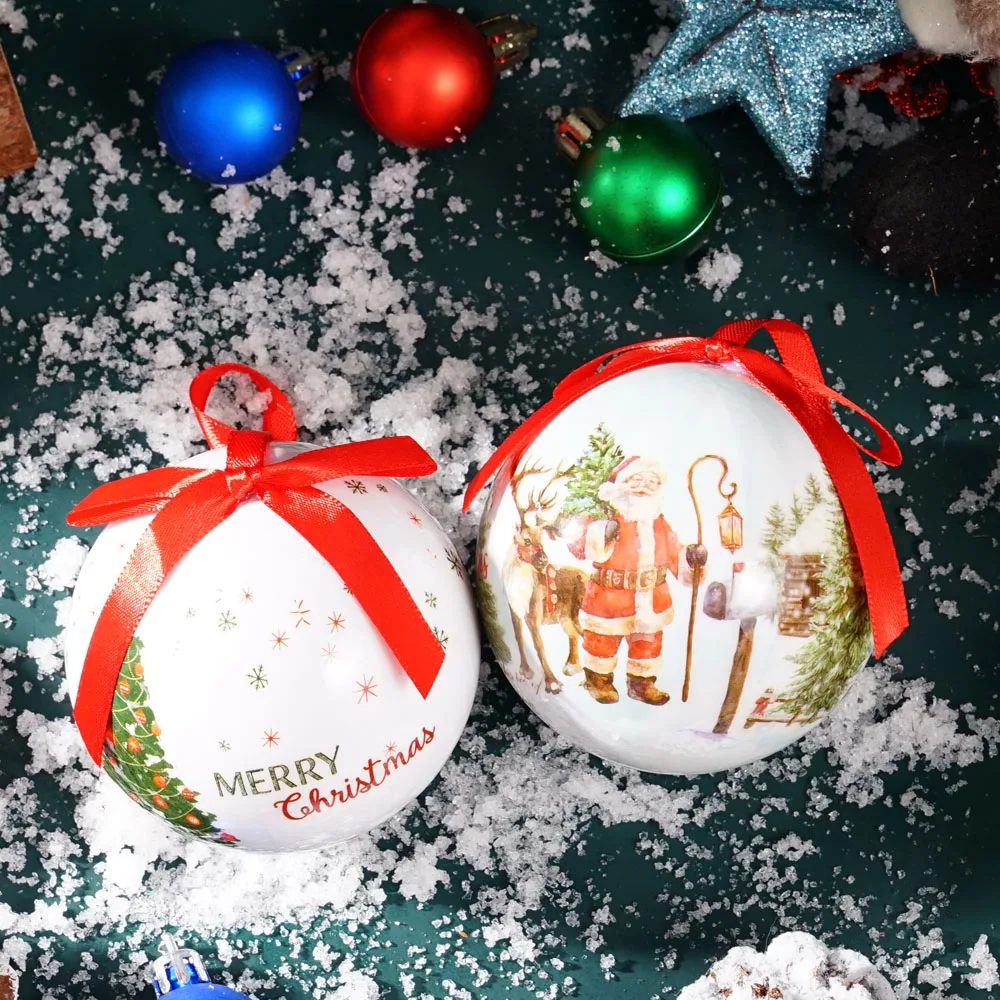 Christmas Ball Tree Hanging Ornaments Santa Snowman Pattern Red White Ball for Xmas Tree Decor Holiday Party Wedding Decoration