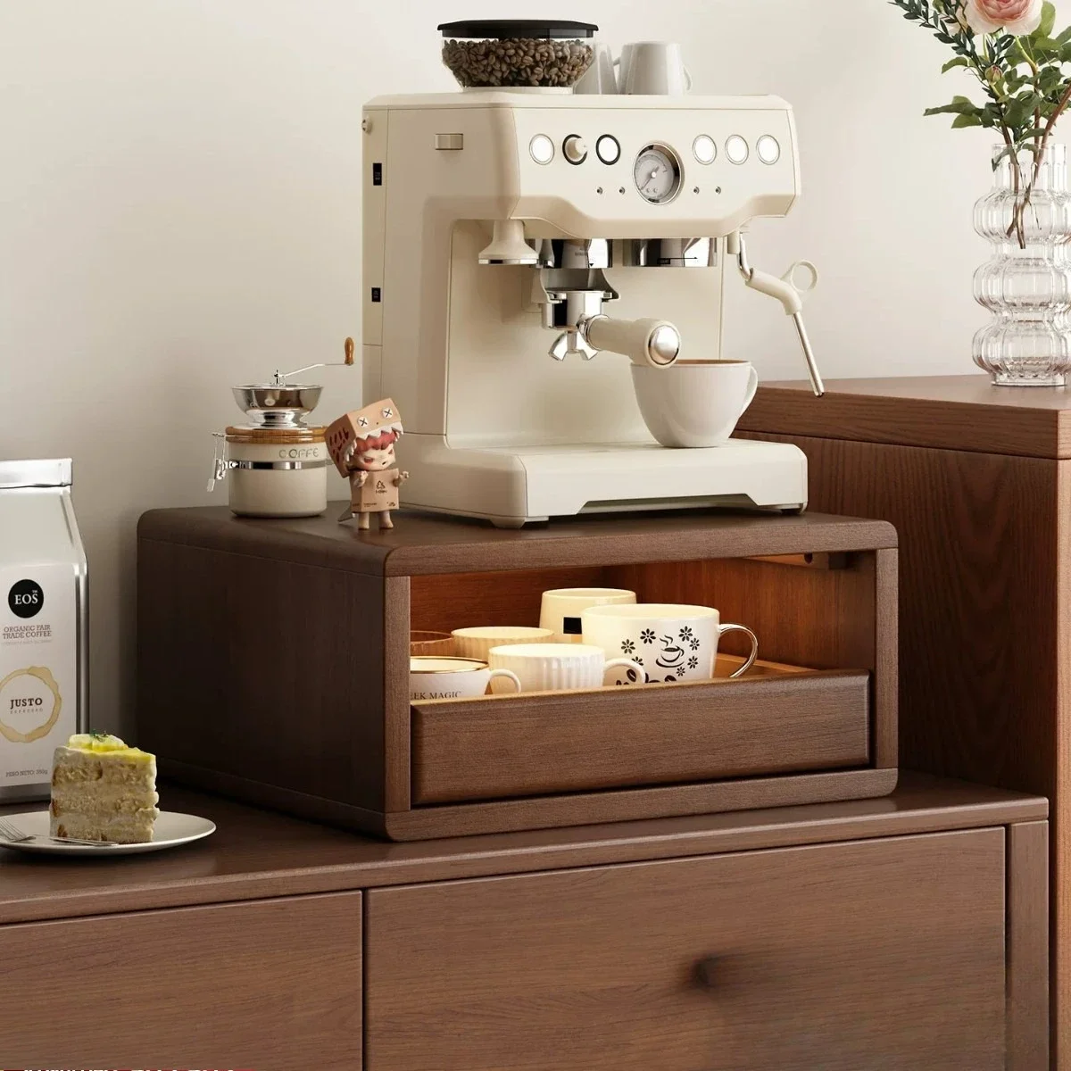 Alibaba solid wood coffee machine rack water cup tea cup tea set dining side cabinet dining table coffee