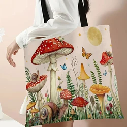 Cute Mushroom Print Shopping Bag Lady Handbag Eco Reusable Large Tote Shopper Storage Bags