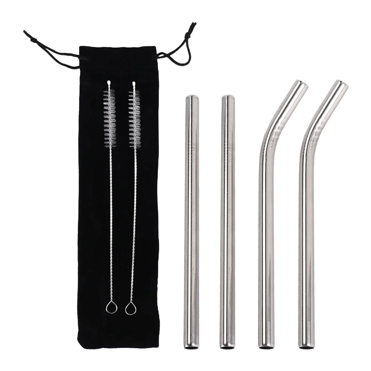 [Value Pack]4Pcs Silver 12mm Reusable Metal Straws with 2 Brush 304 Stainless Steel Straws Set Bar Drinking Bent Straw Large