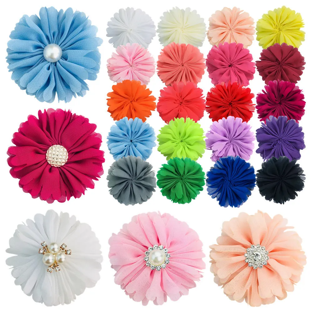 

300 шт., оптовая продажа, 7 см, высококачественные украшения для домашних животных, ткань, цветок, жемчуг, горный хрусталь, головные уборы для кошек и собак, заколки для волос, доступ к одежде