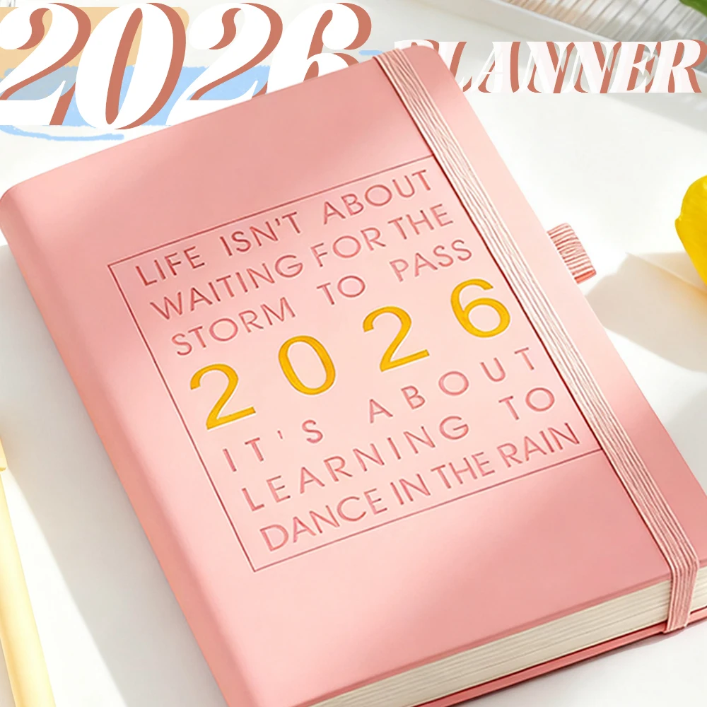 2026 A5 Planer-Organizer, akademische Monatsregisterkarten, To-Do-Liste, Notizbuch, elastischer Verschluss, 80 g/m2, PU-Einband für Schule, College, Büro
