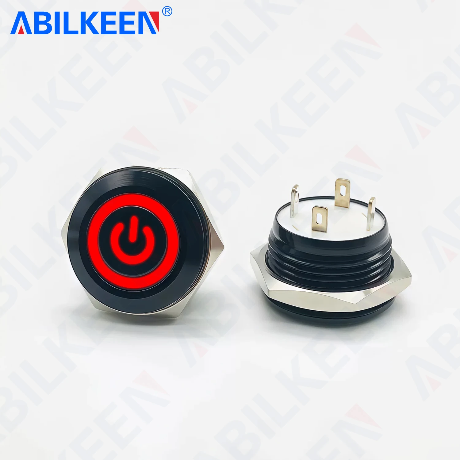 ABILKEEN 12/16/19/22/25/30MM Black Shell Ultra-Thin Push Button Switch 1NO Momentary Metal Push Button with LED Light 6V 24V