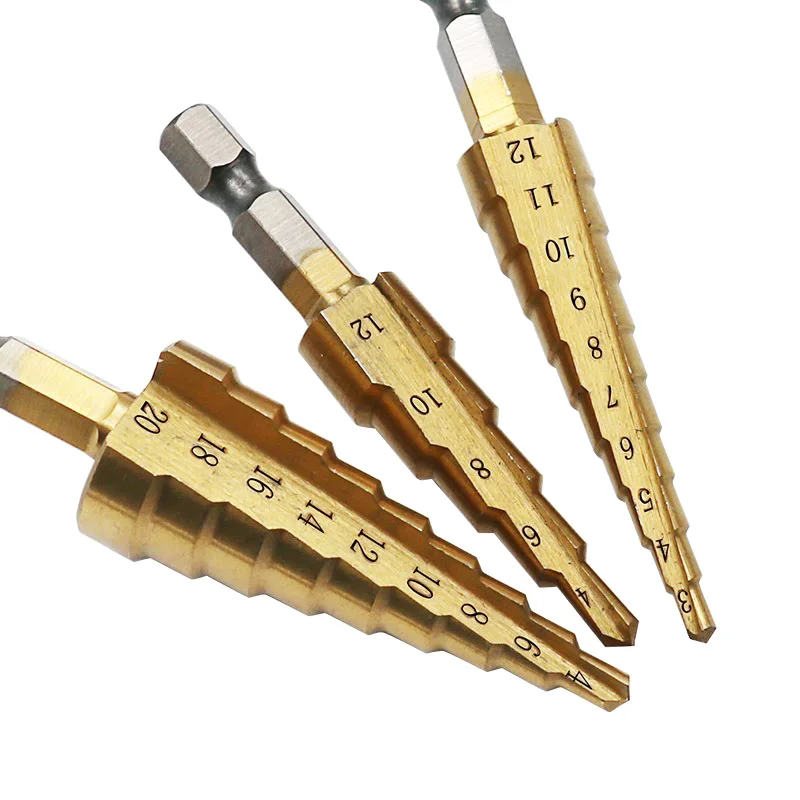 3-12mm 4-12mm 4-20mm HSS Straight Groove Step Drill Bit Set Titanium Coated Wood Metal Hole Cutter Core Drill Bit Set