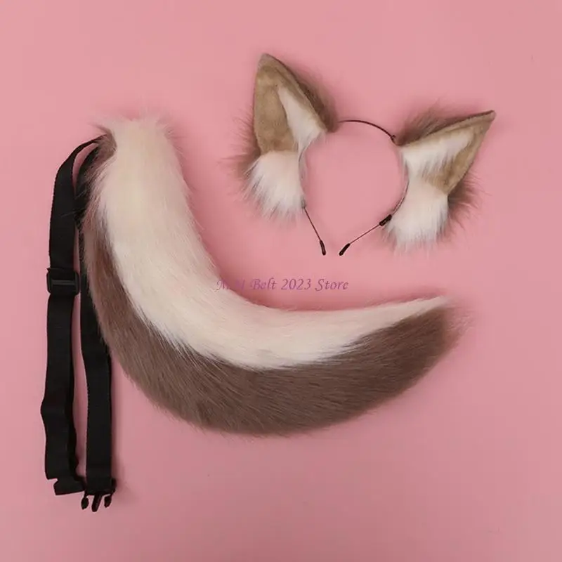 49ME 소녀 동물 귀 모자를 쓰고 있죠 꼬리 세트 봉제 머리 후프 수제 코스프레 액세서리