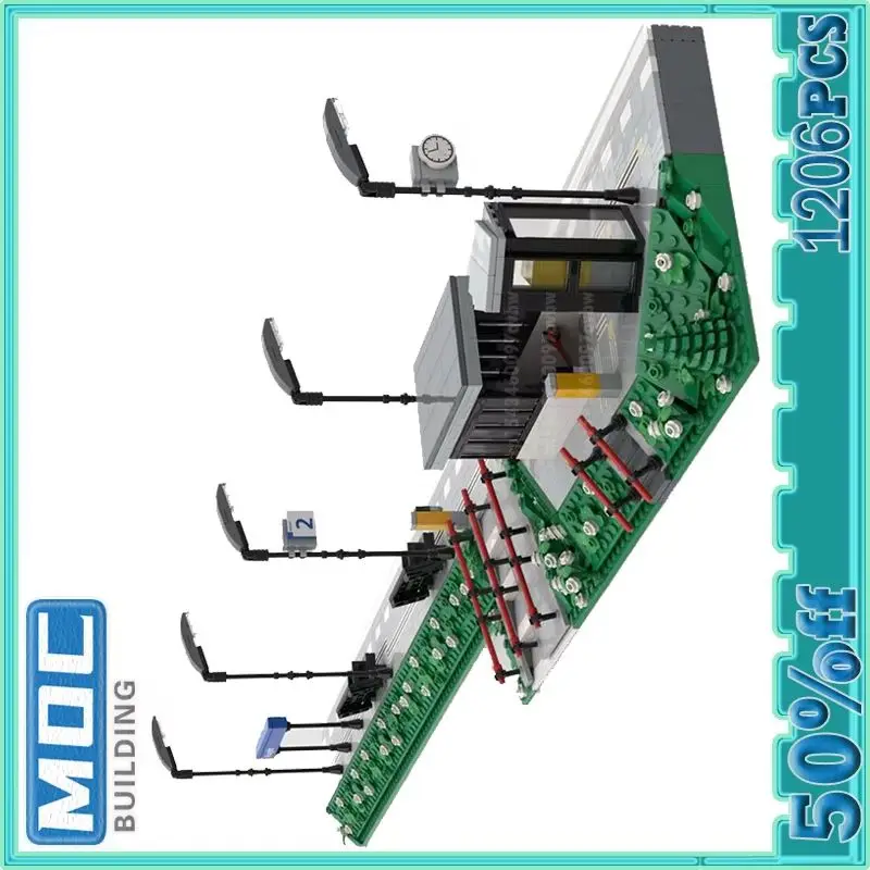 

Поезд Vught, Moc, строительные технологии, кирпичная платформа, модель с видом на улицу, образовательные кирпичи, креативная сборка своими руками, игрушки, подарки