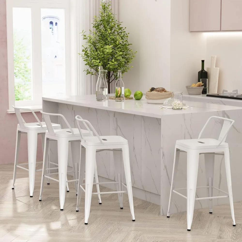 

Bar Stools Set of 4 Counter Height Stools Industrial Metal Barstools with Backrests (24 inch, Off White)