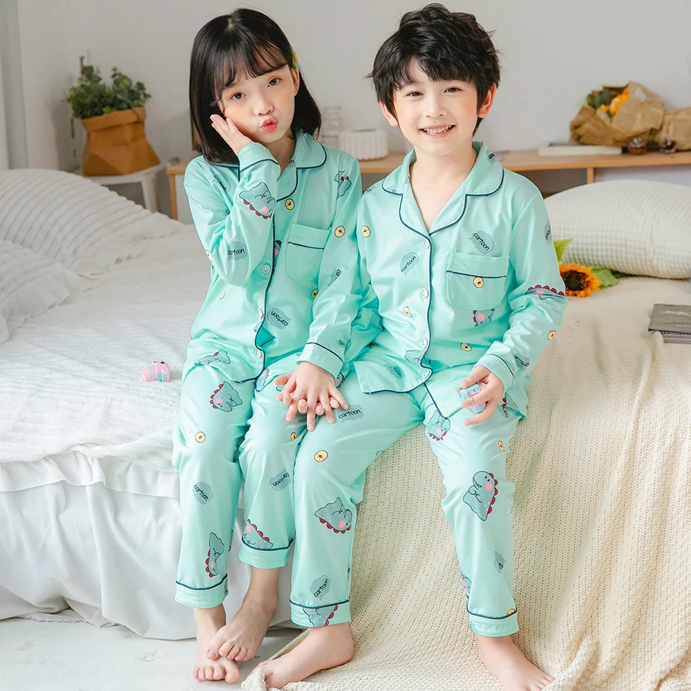 Children Cotton Pyjamas Set Baby Sleepwear Pijama Cartoon Print Pajamas Suit Boys Girls Sleepwear Set Autumn Kids Loungewear