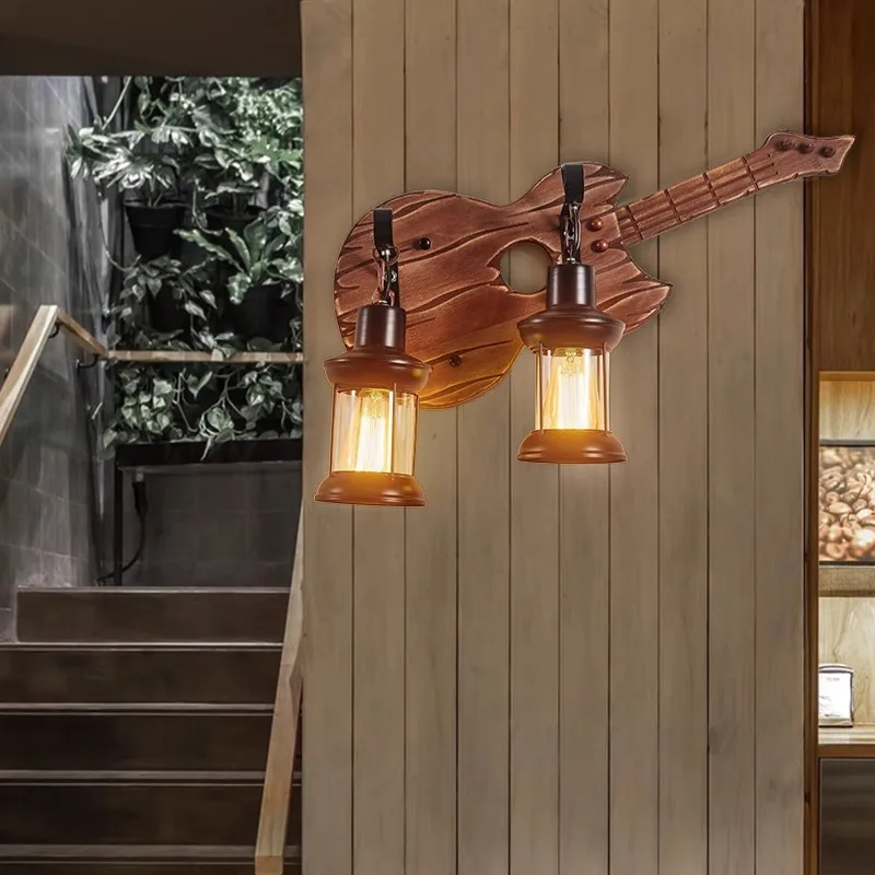 

Loft Vintage Industrial Solid Wood Wall Lamp Bedroom Corridor Bar Internet Cafe Homestay Hot Pot Shop Wall Sconce Lights Bra