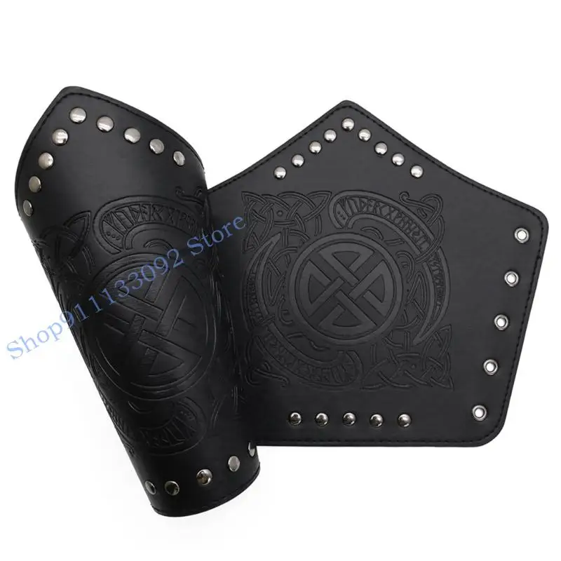 

H9ED Men Renaissances Costume Halloween Medieval Pirate Leather Bracers Leather Belt