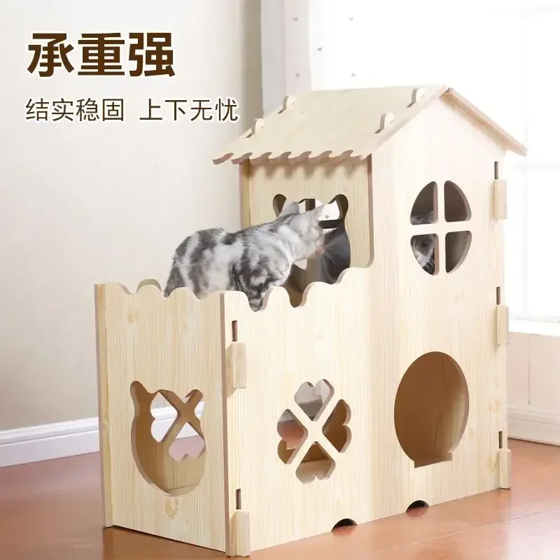 Cat nest cat house solid wood cat climbing frame double layer  villa wooden box  delivery room furniture kennel