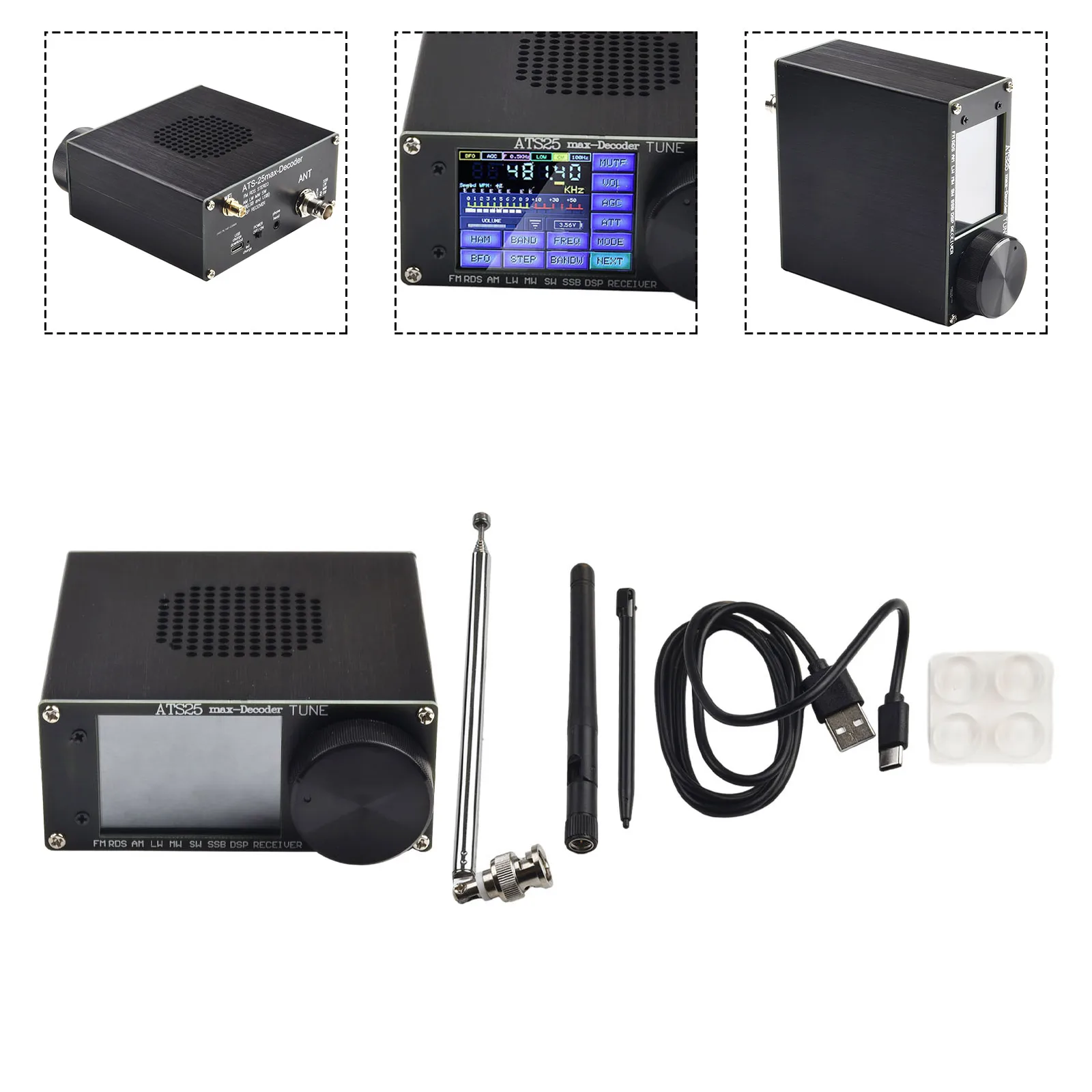 휴대용 ATS25maxDecoder Si4732A10 FullBa 및 리시버 지지대 FT8 FT4 디코딩 배터리 구동 터치 스크린 3, 5mm 오디오 출력