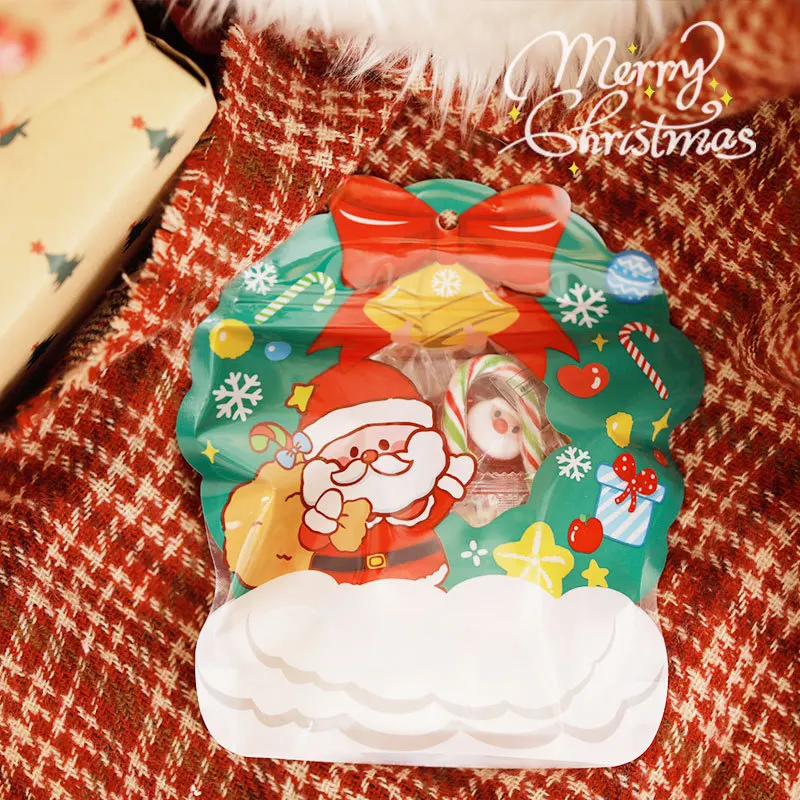 1/10pcs Christmas Gift Bag For Candy Chocolate Cookie Nougat Biscuit Packing Gift Tree Santa Zipper Bags For Navidad Christmas