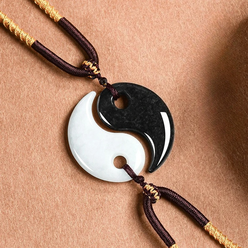 

1 set of Burmese A-grade Jade Tai Chi Jade Pendant Fashionable Feng Shui Couple Necklace Fashionable Jewelry Holiday Gift