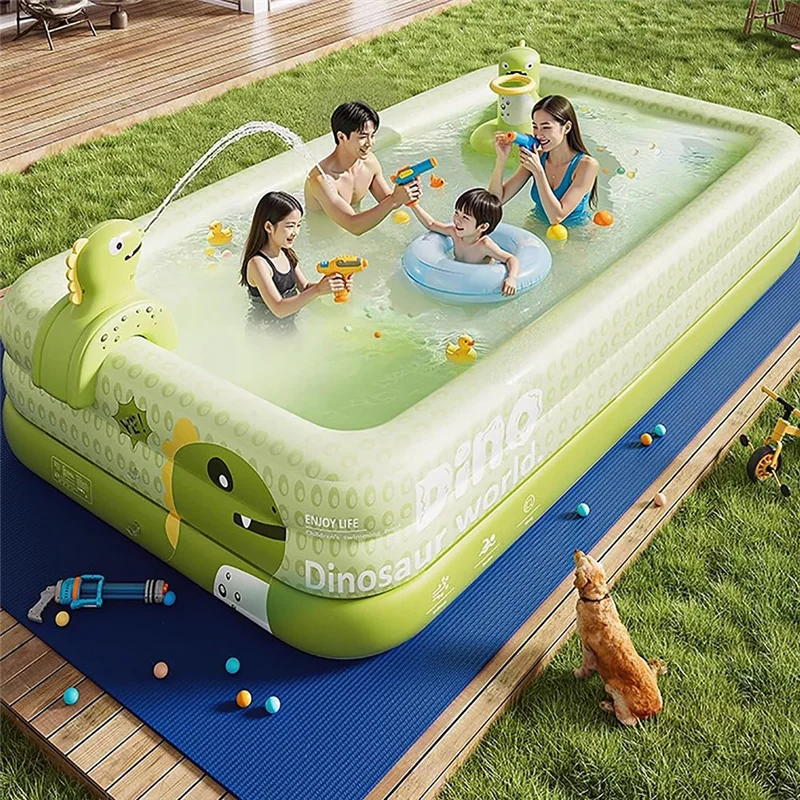 WOWFU-Thickened Folding Inflatable Swimming Pool Outdoor Kids Baby Play Pool Rectangular Shaped 1 Drain For Family PVC Pool