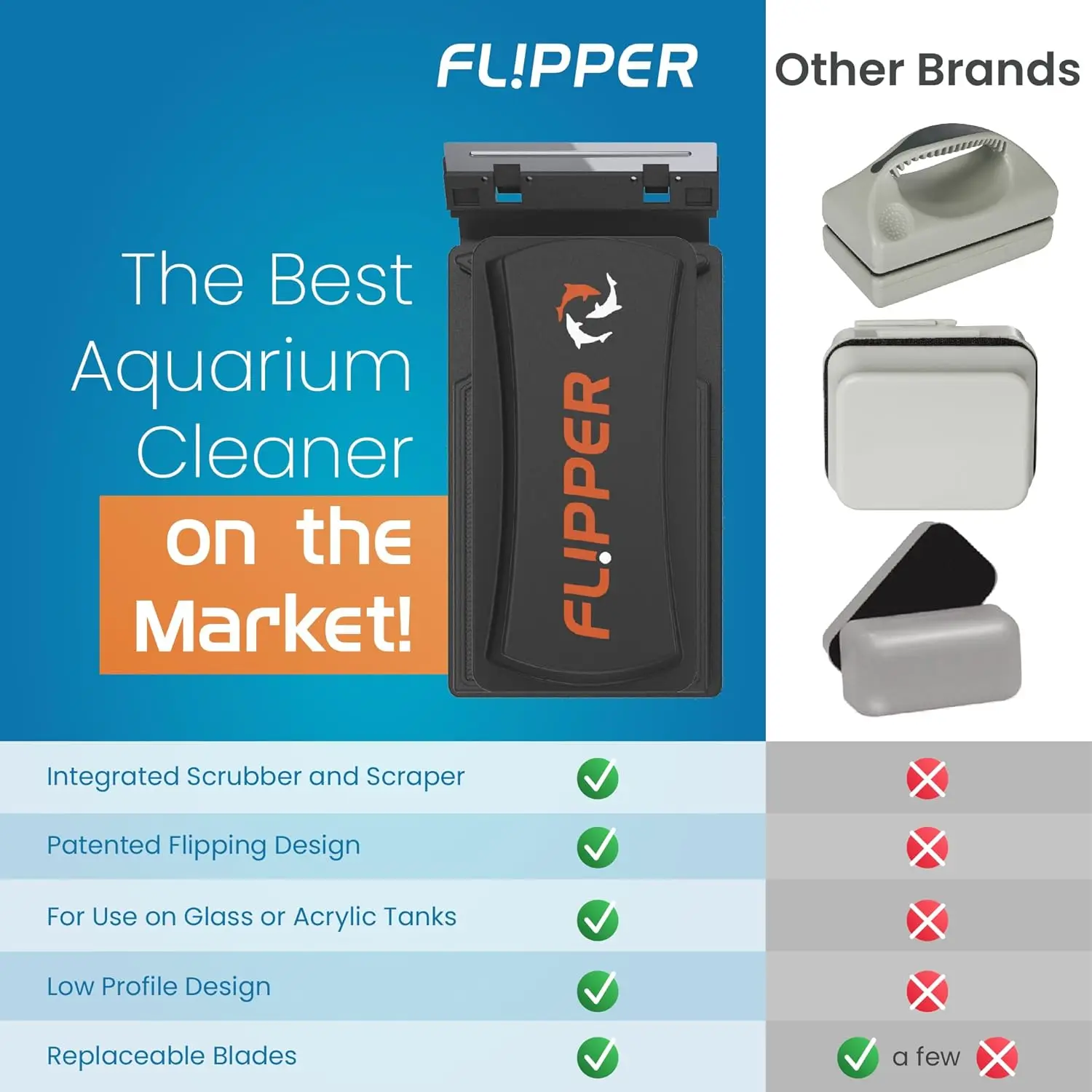 Flipper Float Nano/Standard/Max 2 in 1 Magnetic Scrubber and Scraper Fish Tank Magnet Aquarium Algae Cleaner