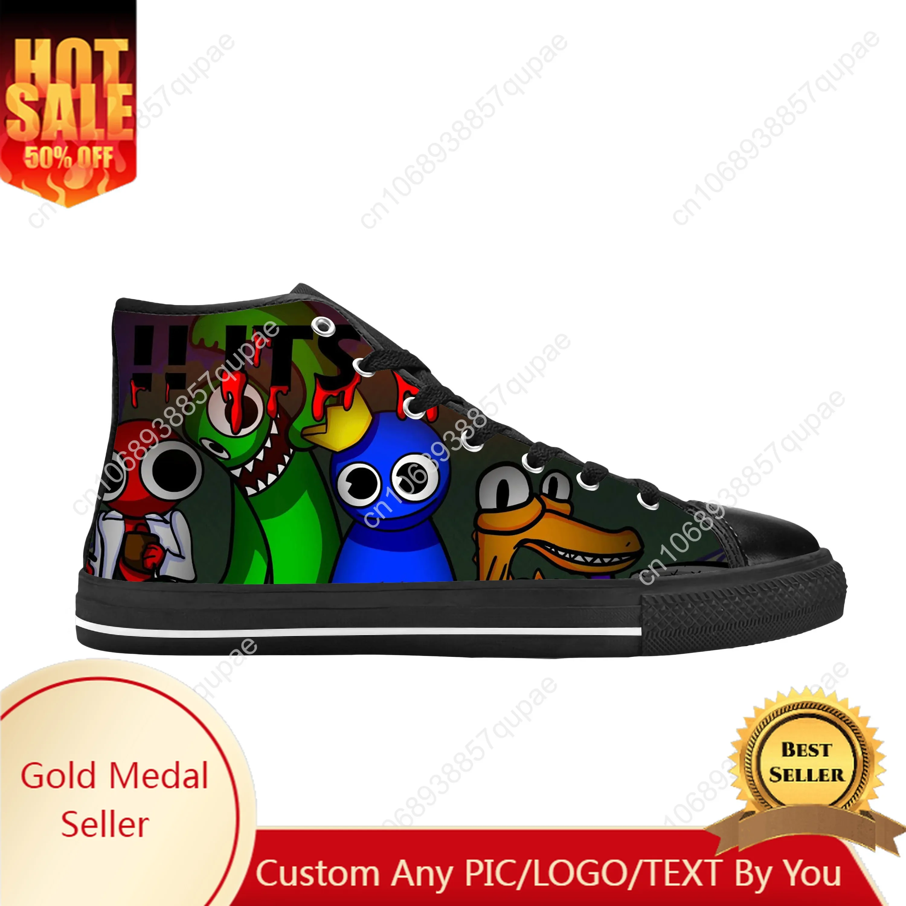 

Популярный друг, аниме, мультяшная игра, манга, комиксы, радуга, повседневная тканевая обувь, высокие удобные дышащие мужские и женские кроссовки с 3D принтом