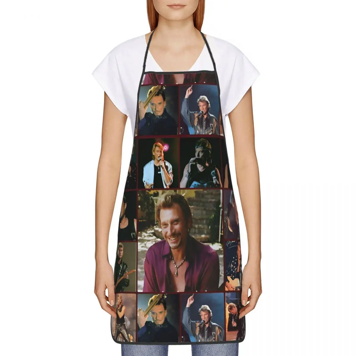 Johnny Hallyday Apron Funny Cafe Bib Rock Star Music French Singer Polyester Cuisine Cooking Baking Household Cleaning Pinafore