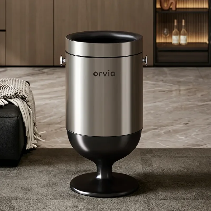 Stainless Steel High Footed Trash Can No Bending Living Room Household Light Luxury Uncovered Waste Bin Antique Paper Basket