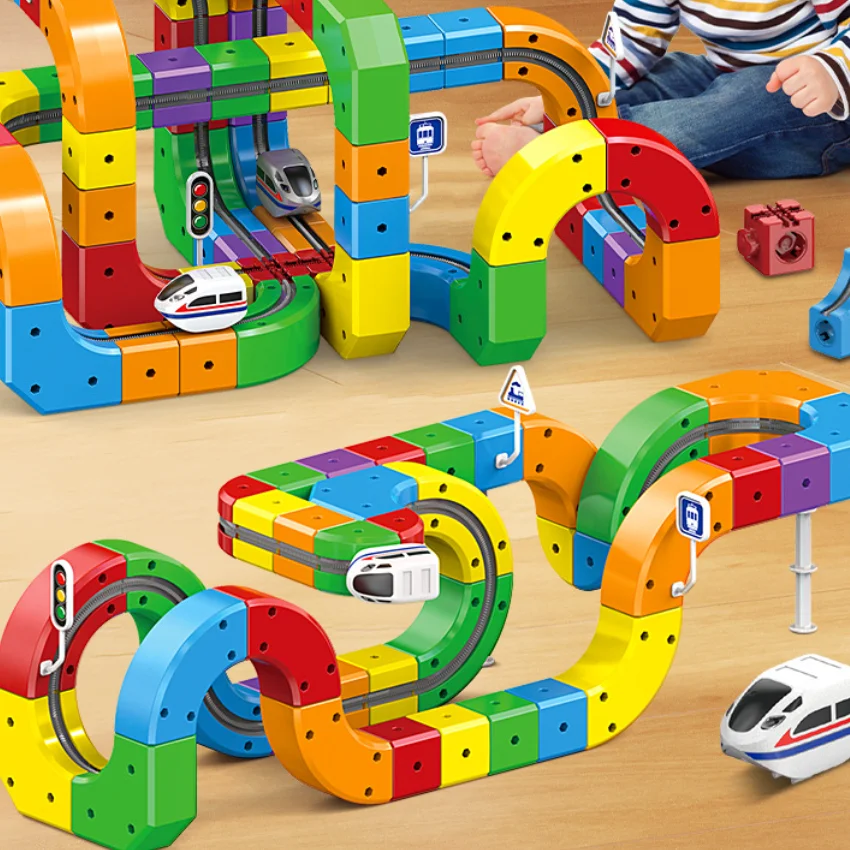 Magnetyczna kolejka dla dzieci, klocki konstrukcyjne DIY, zabawka edukacyjna, magiczna torowa kolejka, zabawki konstrukcyjne dla dzieci, prezenty świąteczne.